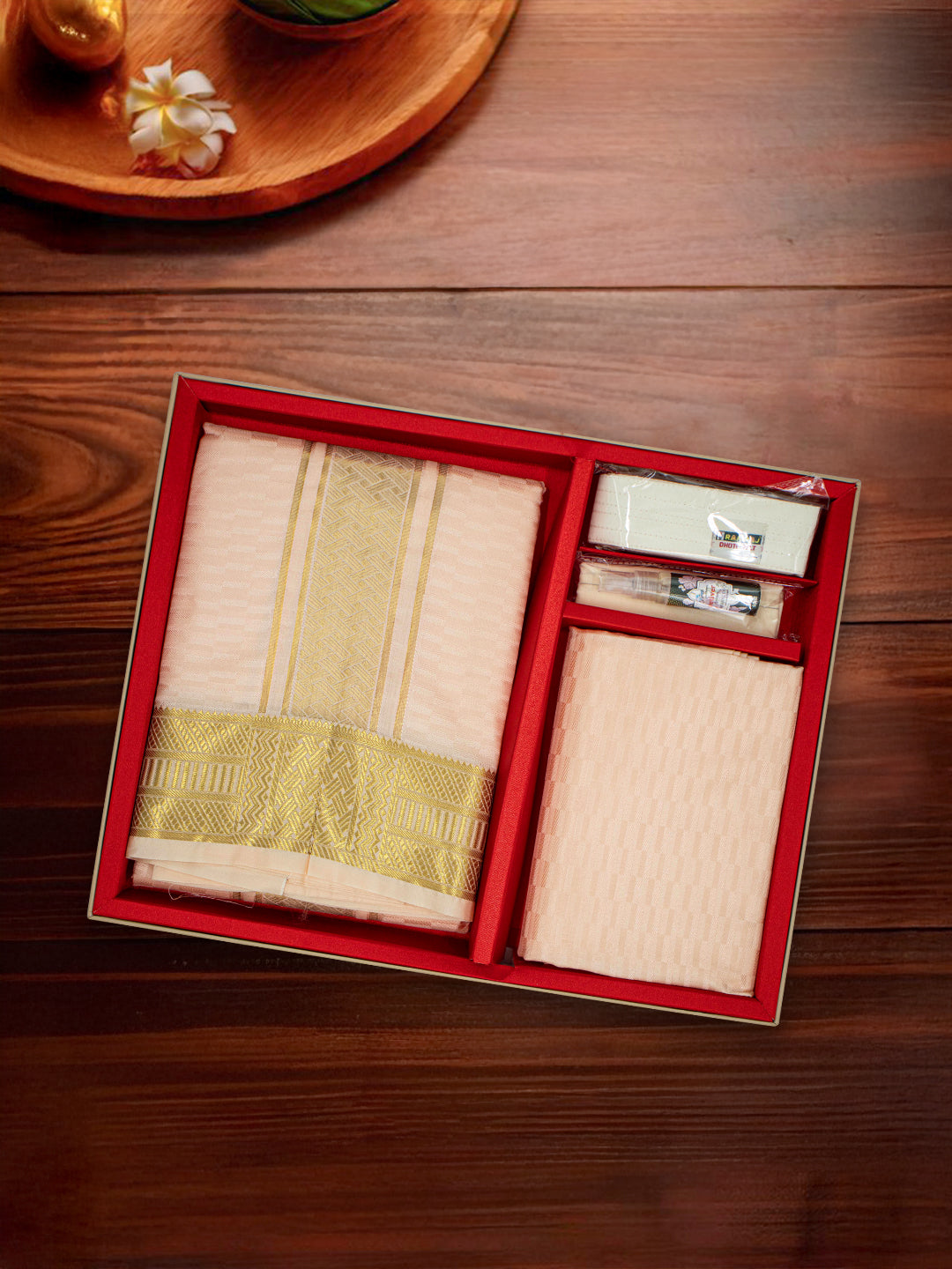 Men Art Silk Dhoti & Shirting Set Coral Subakalyan (2 in 1) SK01