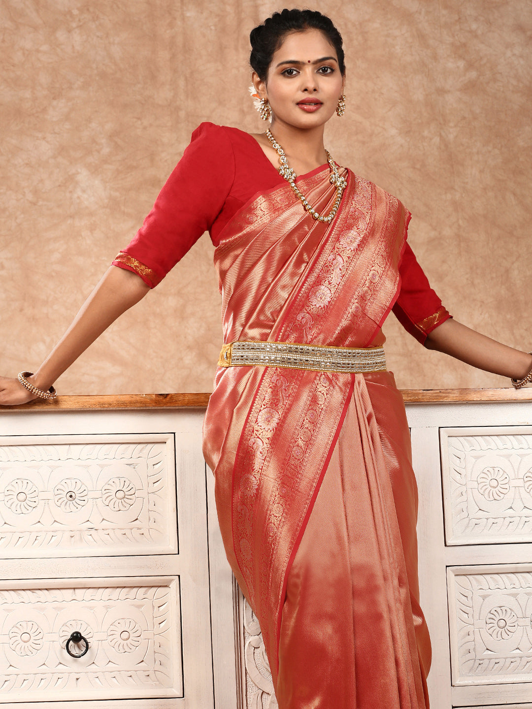 Women Semi Silk Saree Red SS191