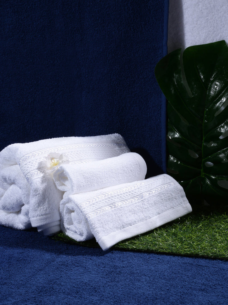 Premium Soft & Absorbent White Terry Hand Towel, Face Towel & Bath Towel 3 in 1 Combo