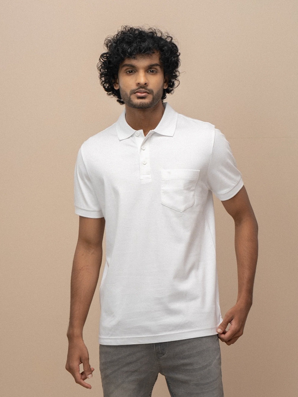 Men Extra Long Staple Cotton Smart Fit Apex Polo T-Shirt White AX1