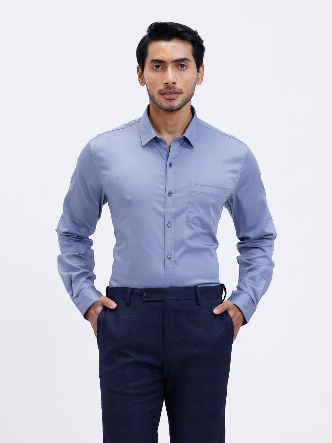 Men Cotton Blend Shirt Greyish Blue T53 ACT7