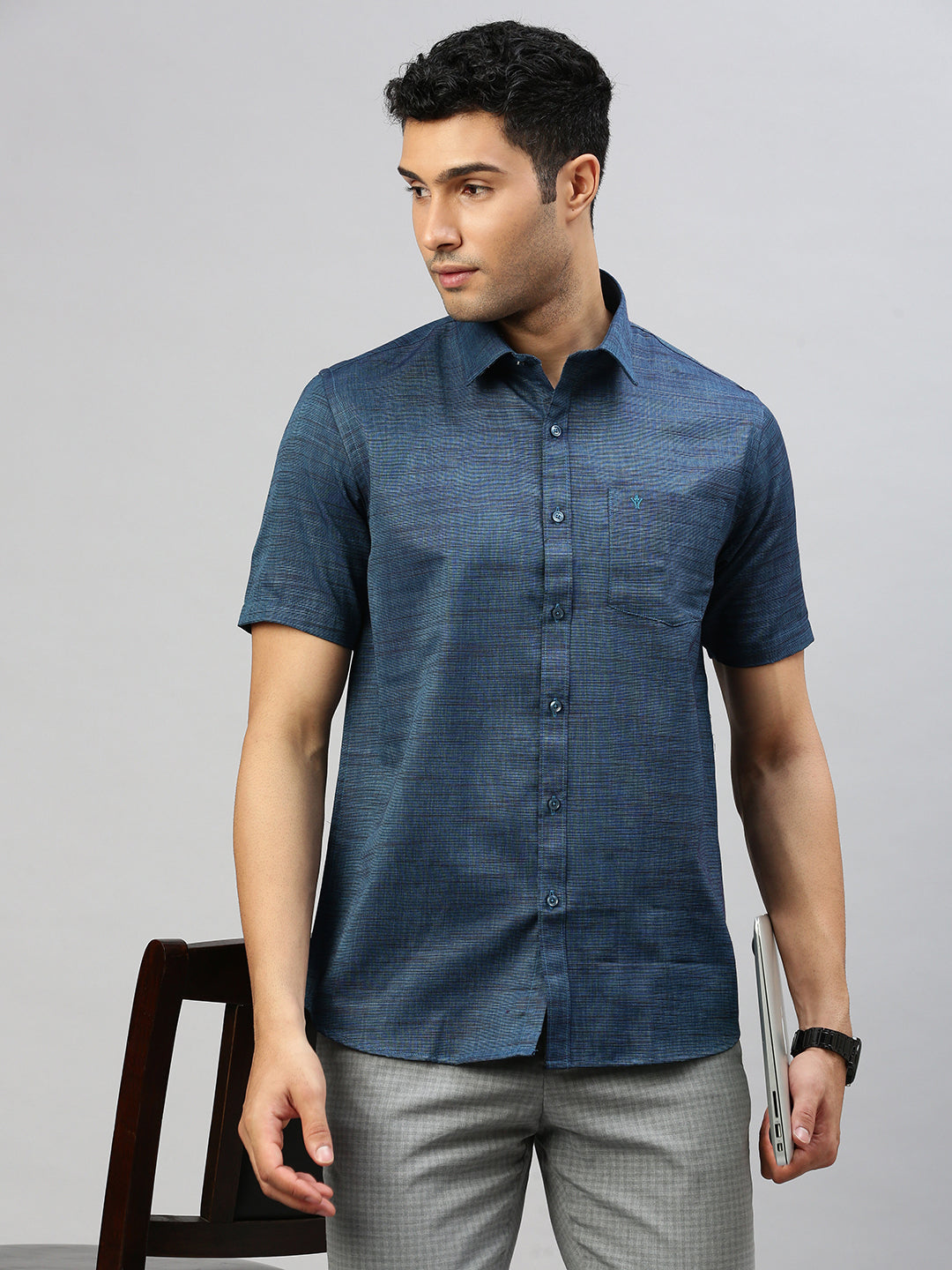 Mens Cotton Blend Shirt Navy T33 TI5