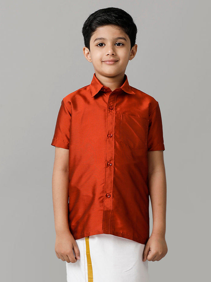 Boys Silk Cotton Brick Half Sleeves Shirt K39