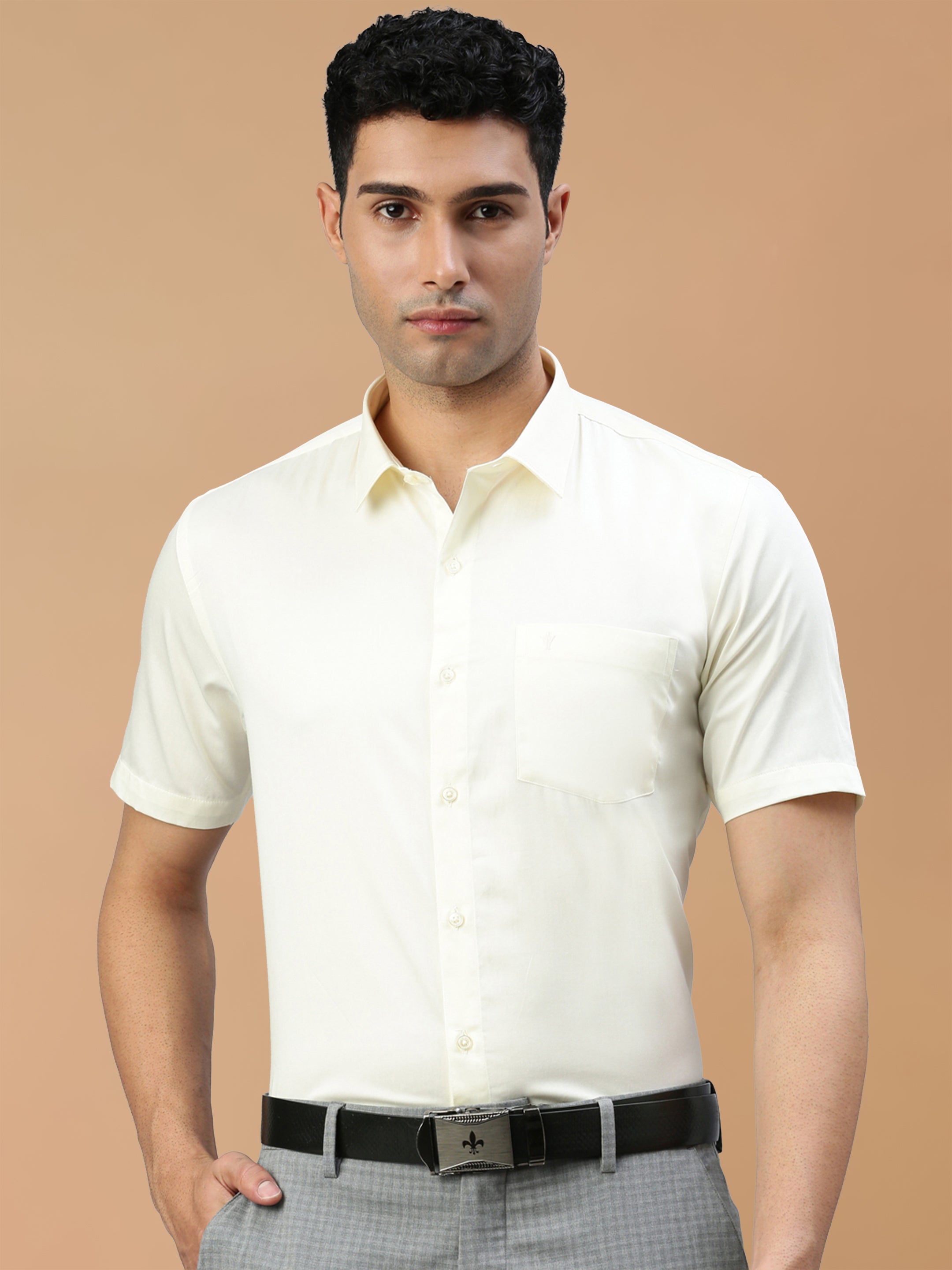 100% Cotton Cream regular Fit Shirt Royal Gold