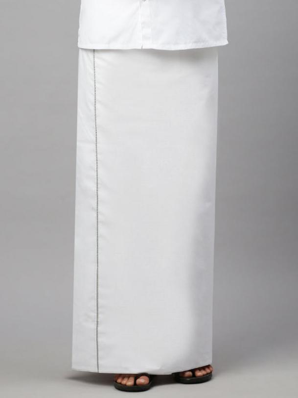 Men Single Dhoti White with Smart Nice Silver Jari