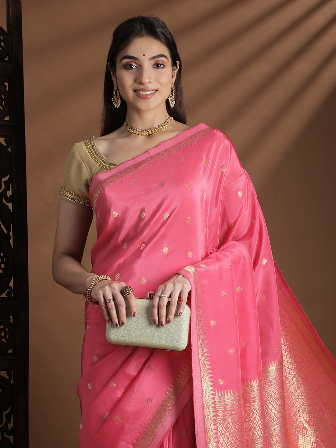 Women Semi Mysore Silk Saree Pink SS403