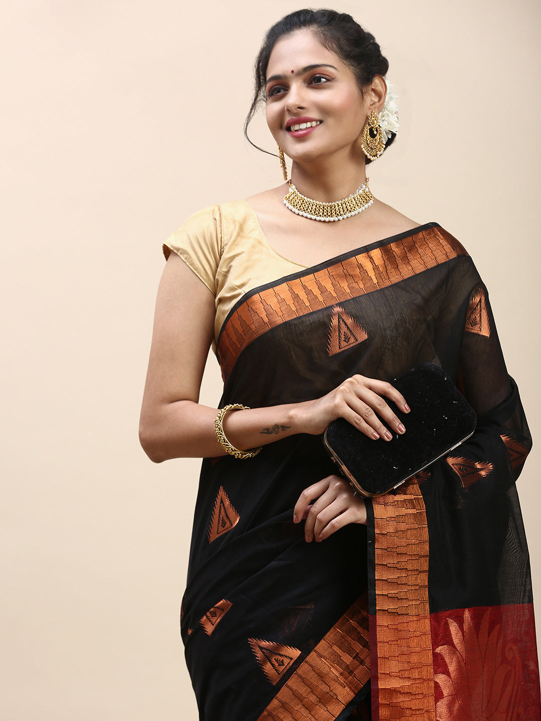 Couple Combo Shirt & Dhoti Set with Saree Black SS304