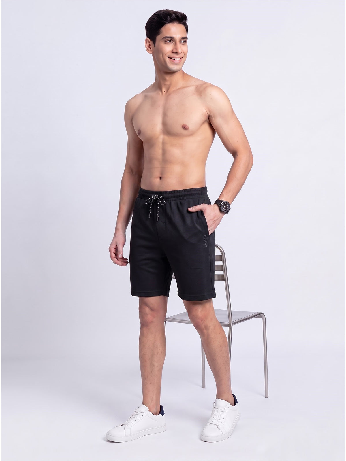 Cotton Rich Aeroflex Structured Black Shorts AFS1