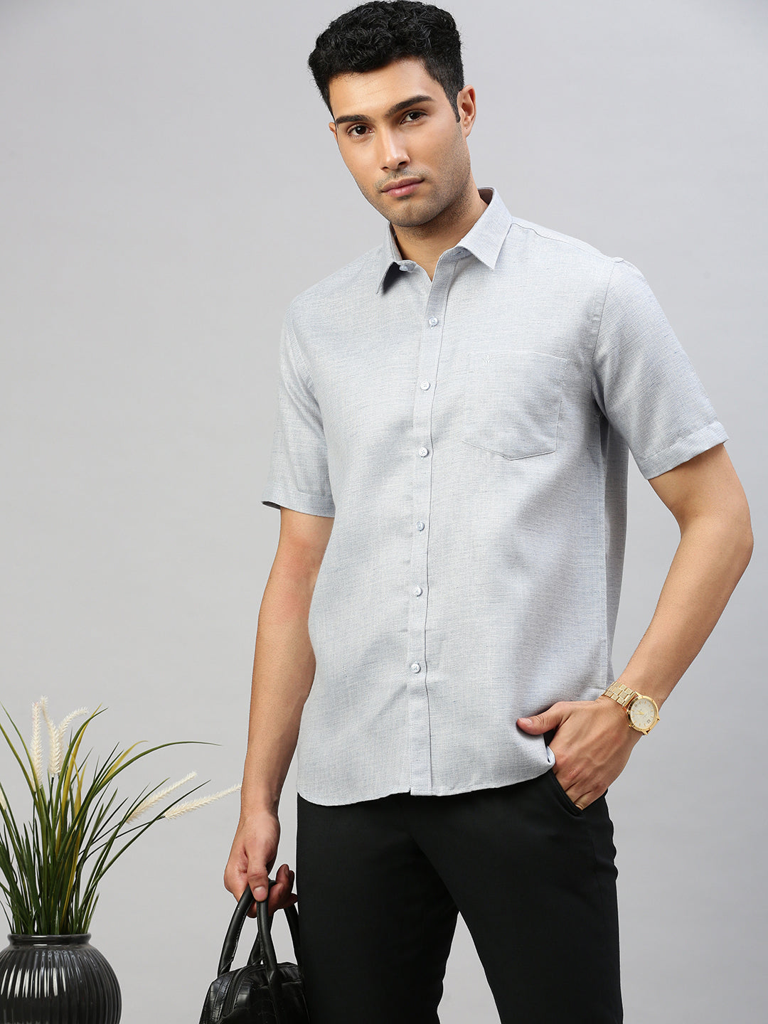 Mens Formal Shirt Grey T7 (CG12)