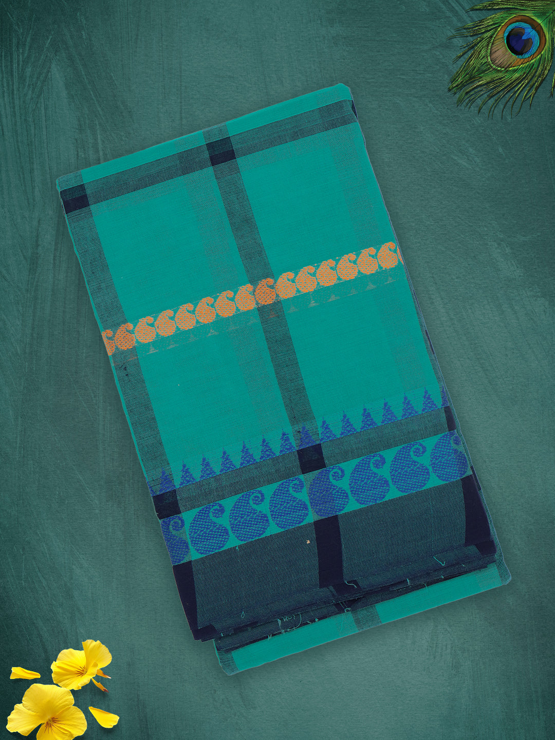 Women Teal Green Checks Pure Chettinad Cotton Saree PCS219