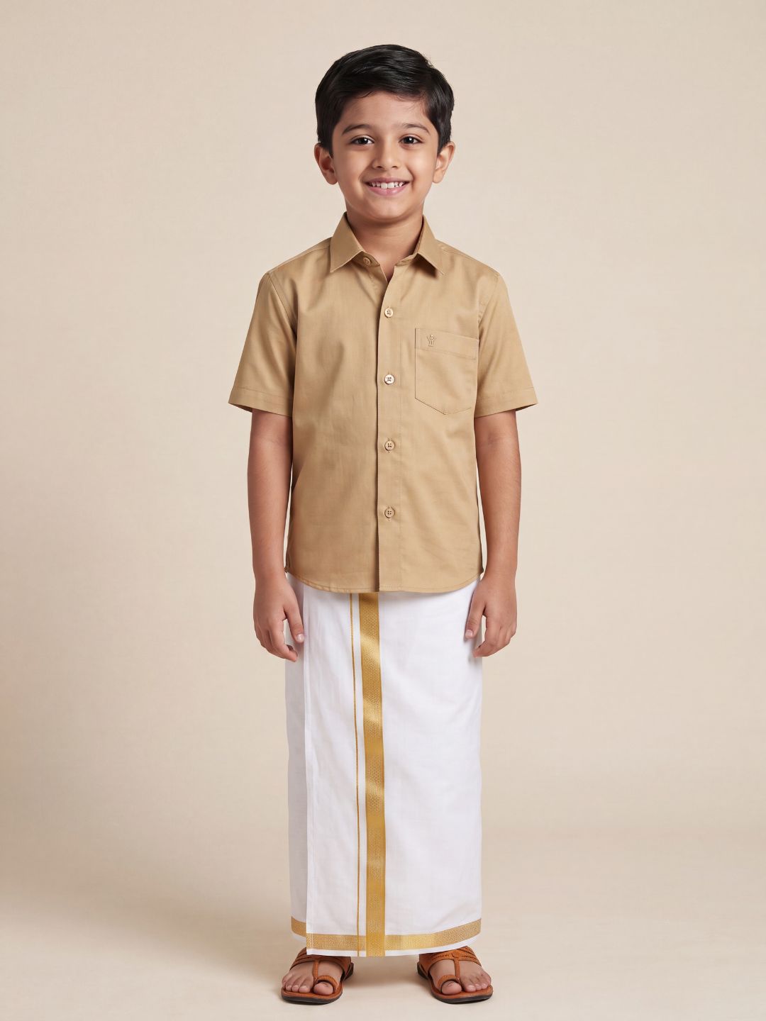 Boys 100% Cotton Brown Shirt and Fancy Border Dhoti Set BT1