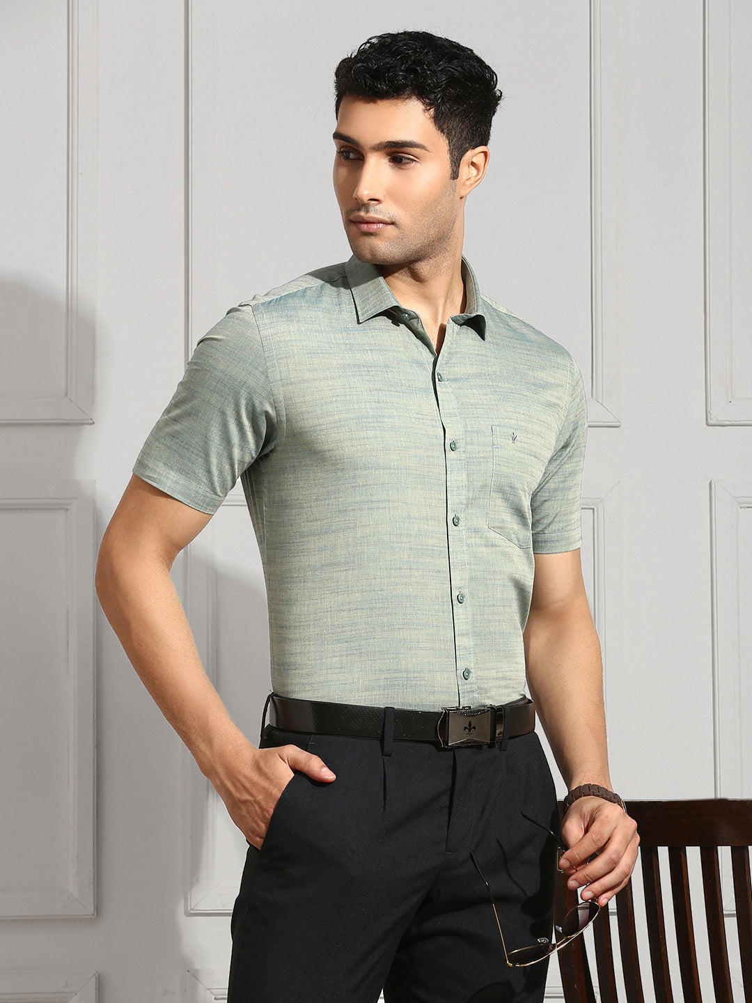 Men 100% Cotton Shirt Green CL7 GE6