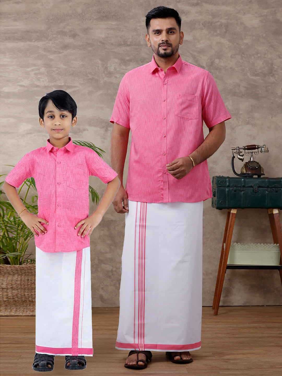 Like Father Like Son Half Sleeves Combo Set Pink