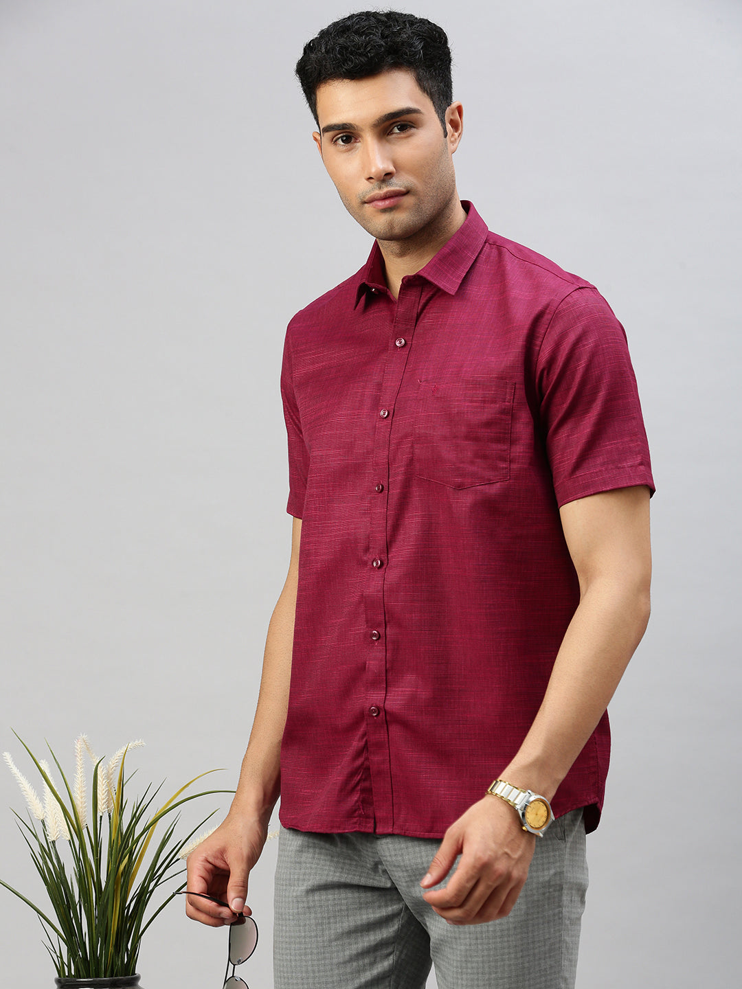 Men Cotton Blend Shirt Purple T33 TI7