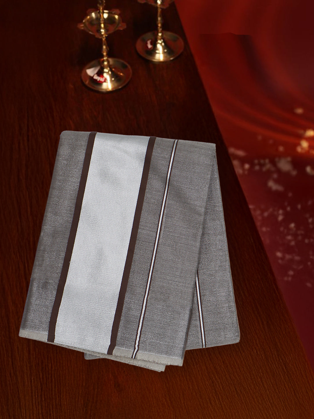 Men Tissue Silver Jari Border Panchakacham with Angavasthram Set (9+5) Gangotri GGC02