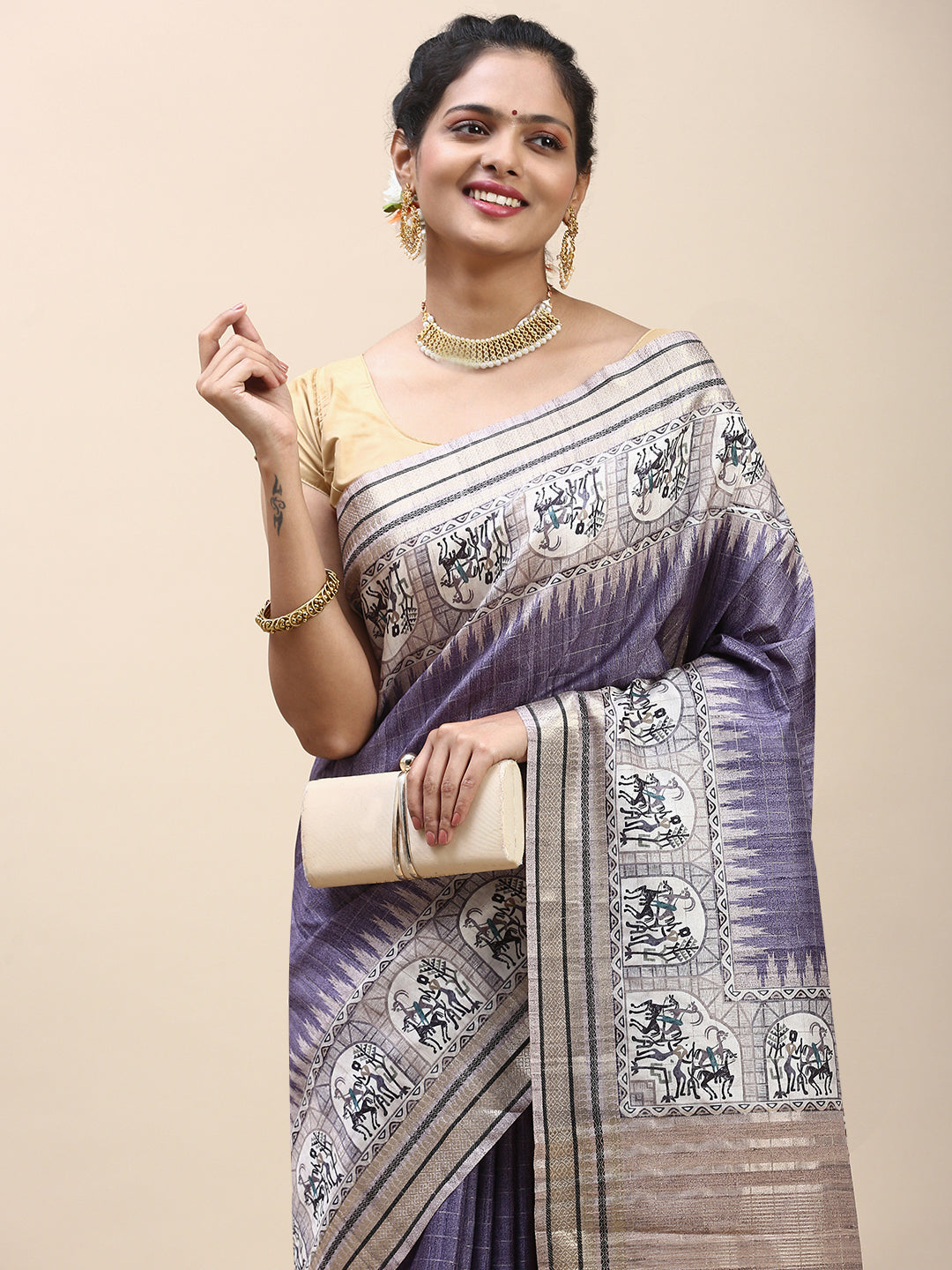 Women Semi Tussar Saree Purple ST192