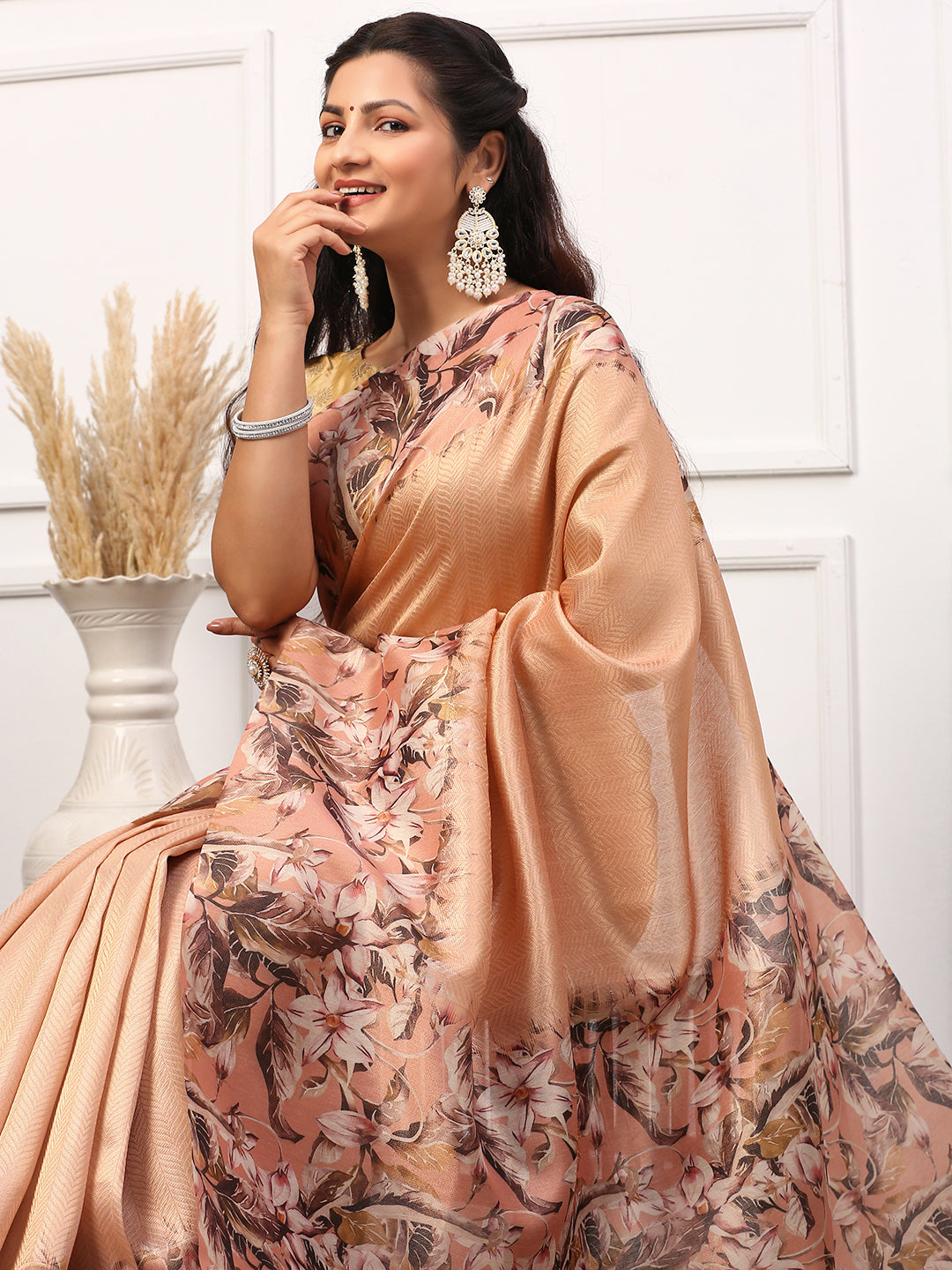 Womens Semi Silk Saree Peach SS233