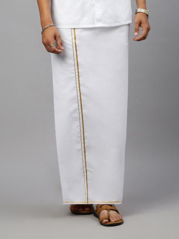 Men Single Dhoti with Gold Jari Border Riktha