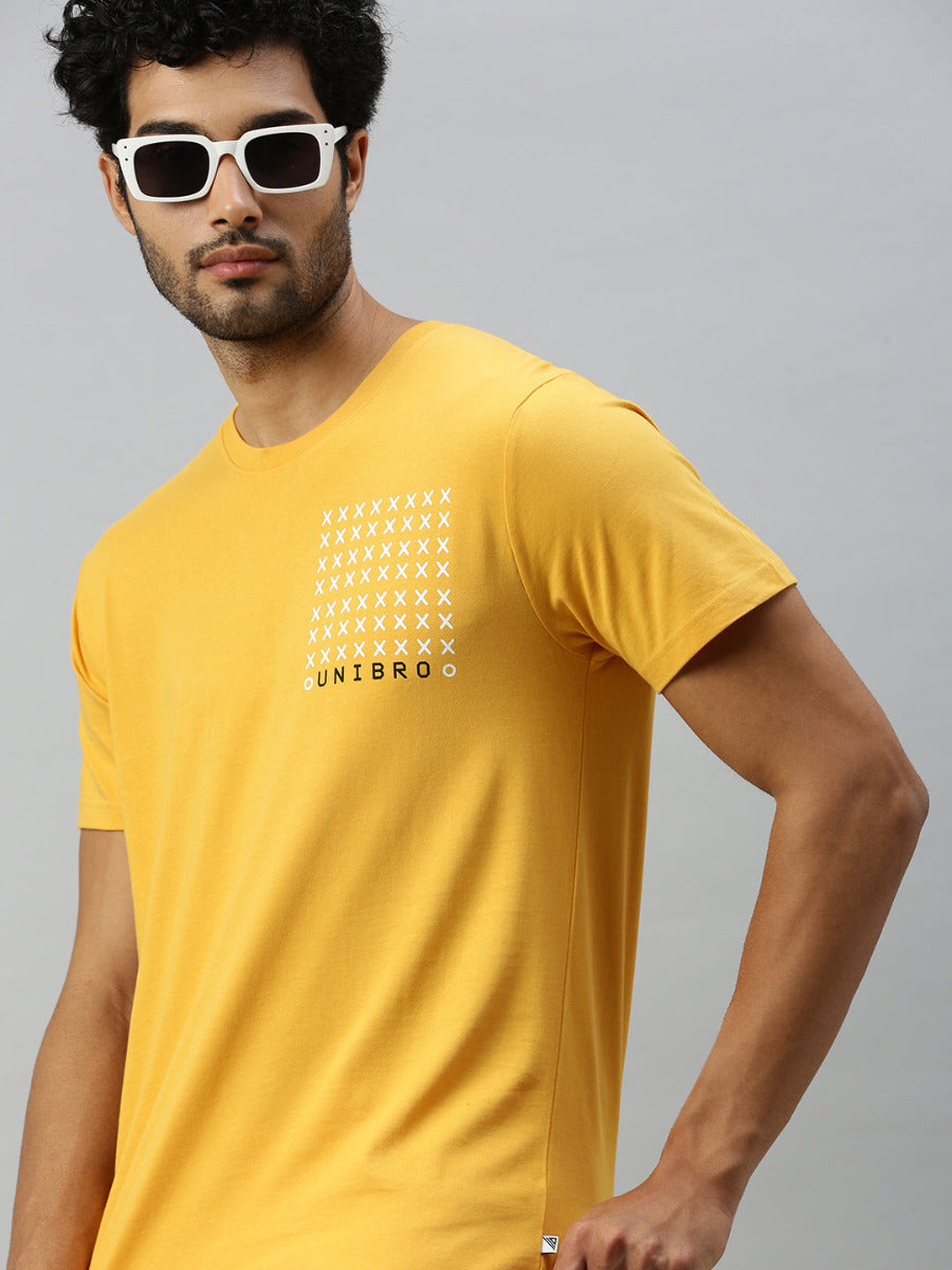 Yellow Graphic Printed Round Neck Casual T-Shirt GT37-Side a;ternative view
