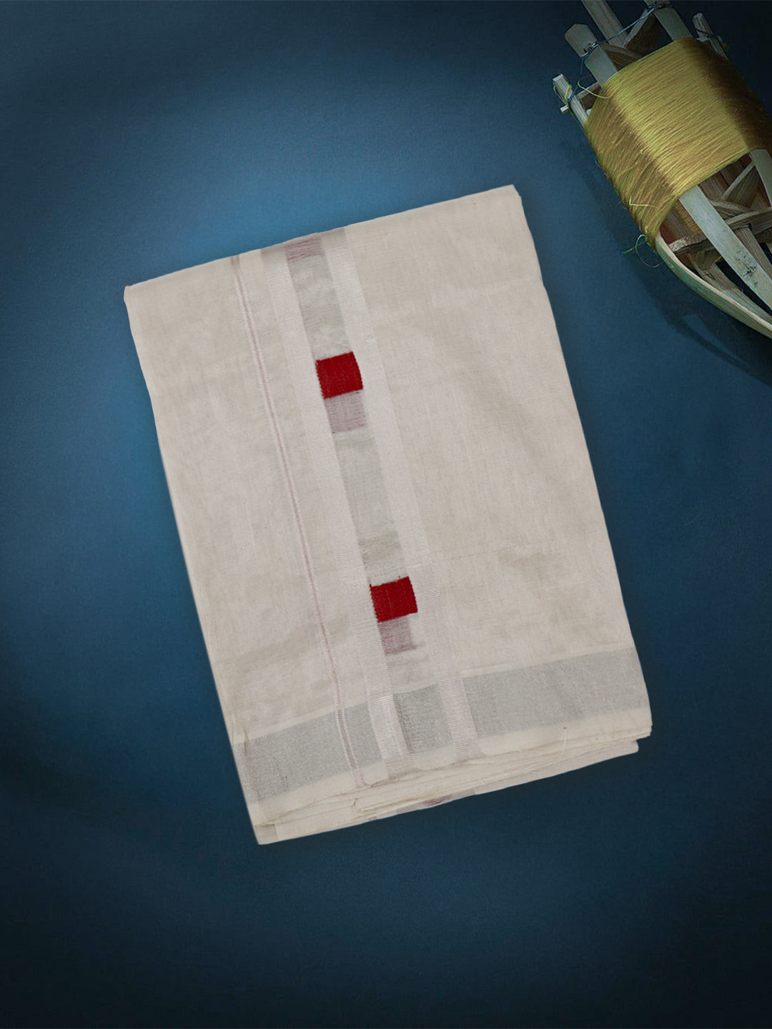 Men Premium Handloom Tissue Silver Dhoti with Fancy Border HLM81