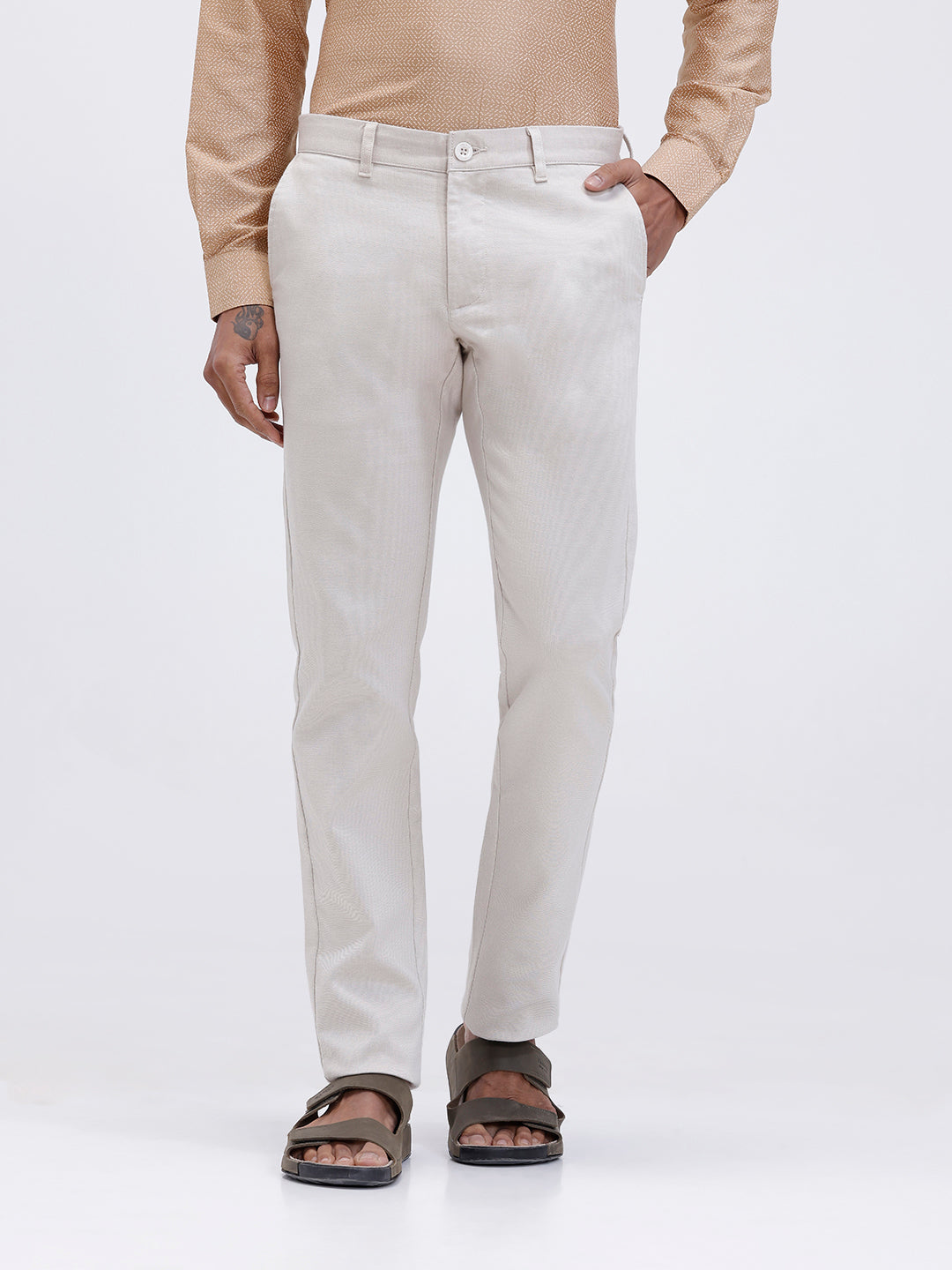 Men’s Smart Fit Cotton Lycra Stretch Off White Pant