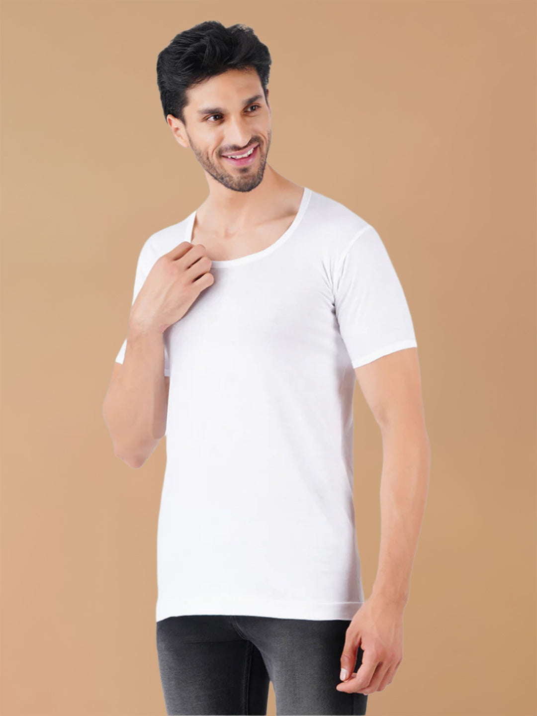 100 % Combed Cotton White Sleeves Vest RNS Rise Up (Pack of 2)