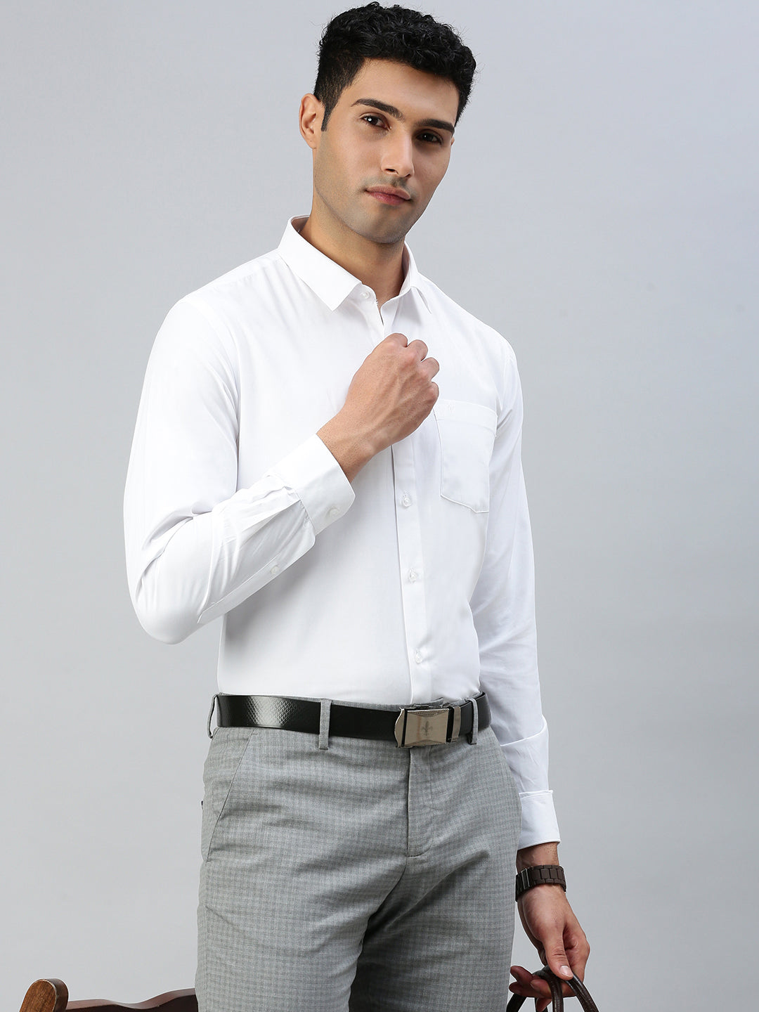 Men Cotton Rich White Shirt Mist