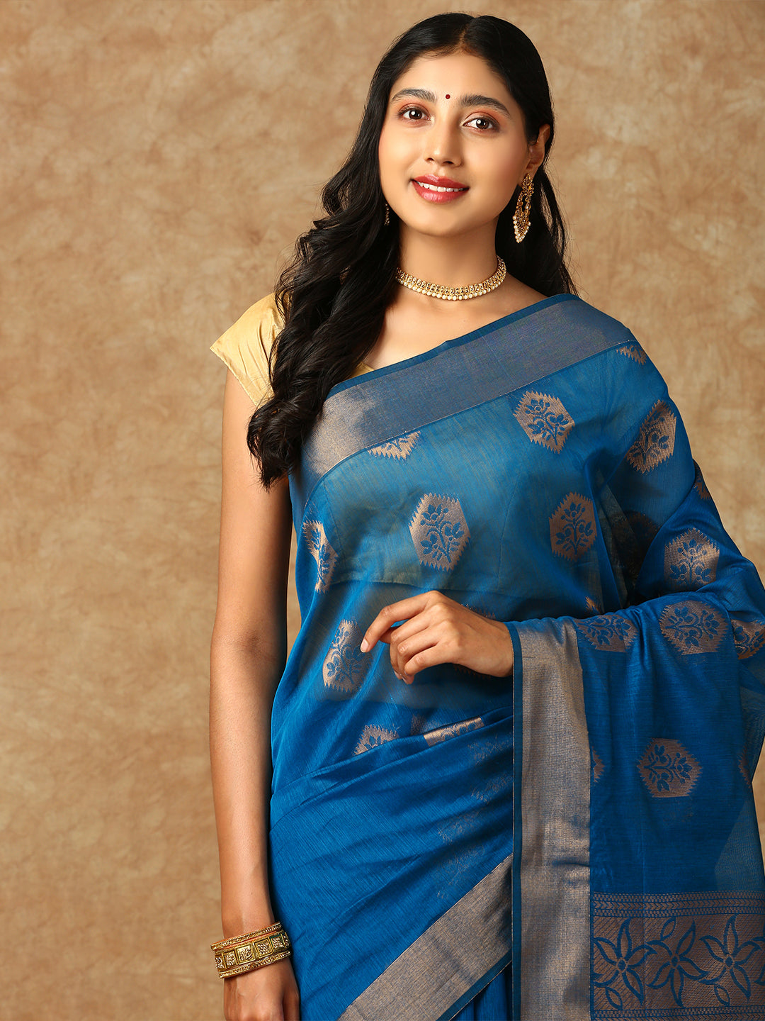 Women Semi Silk Saree Blue SS319