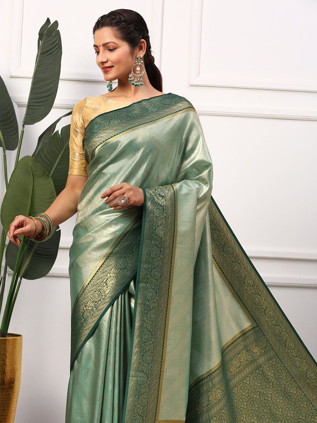 Womens Semi Silk Saree Green SS265