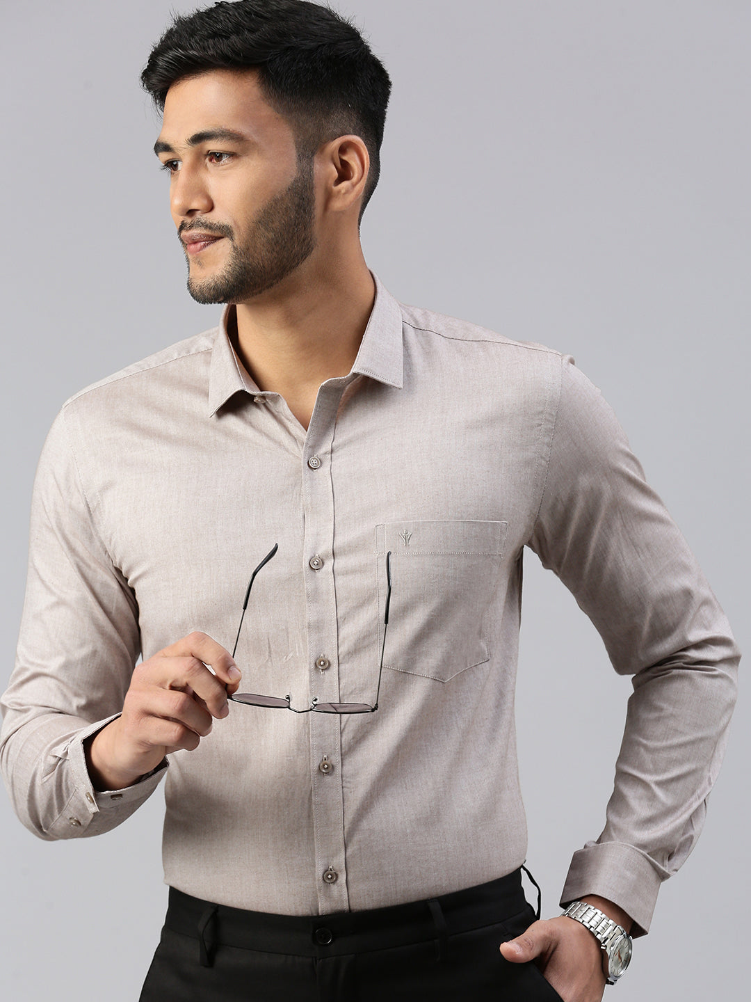 Mens Formal Light Grey Full Sleeves Shirt  CL6 GD5