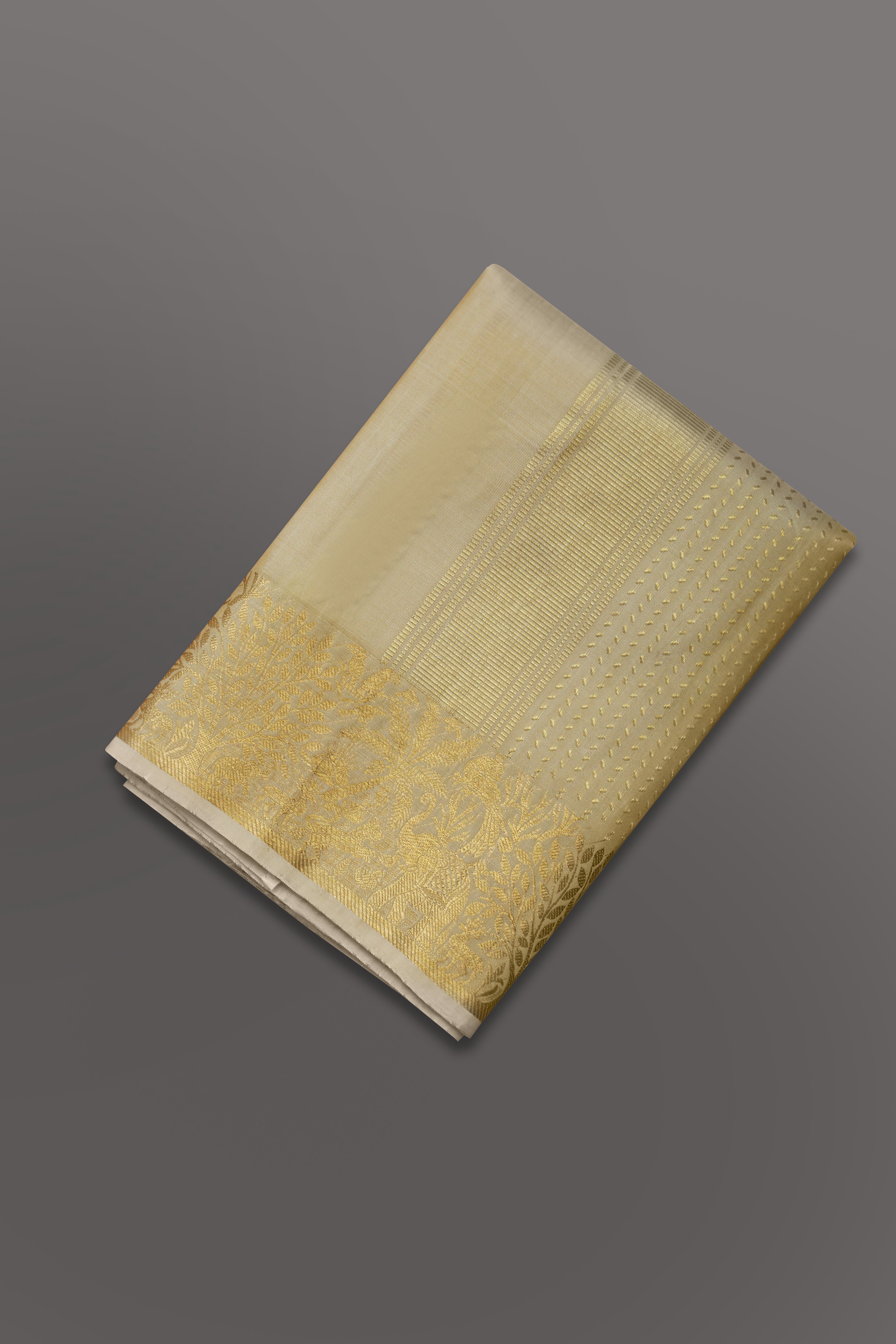 Men Premium Pure Silk Dhoti & Towel Set with 2-gram Gold Jari Border Virutcham