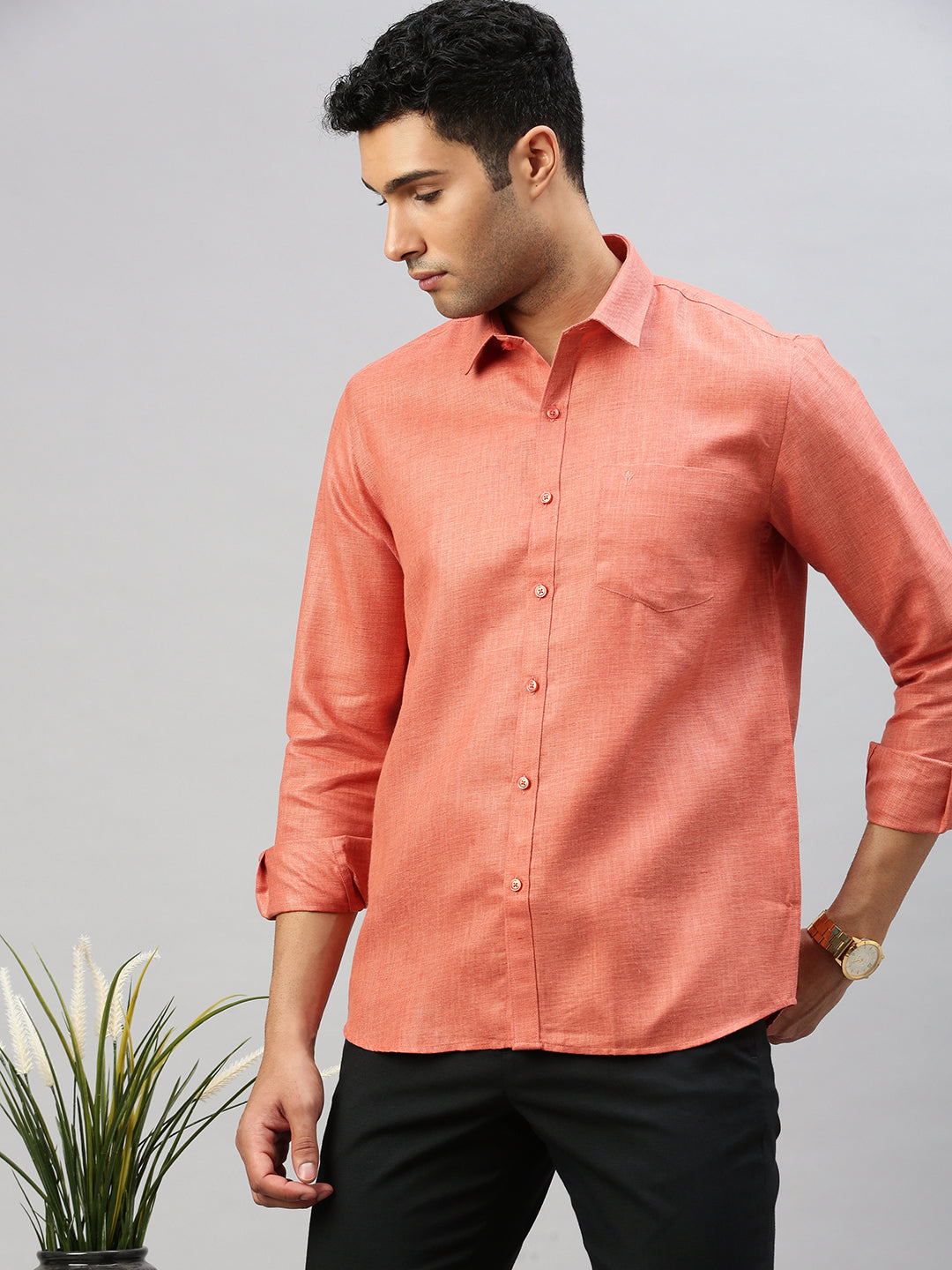 Men Cotton Blend Shirt Red T7 CG15