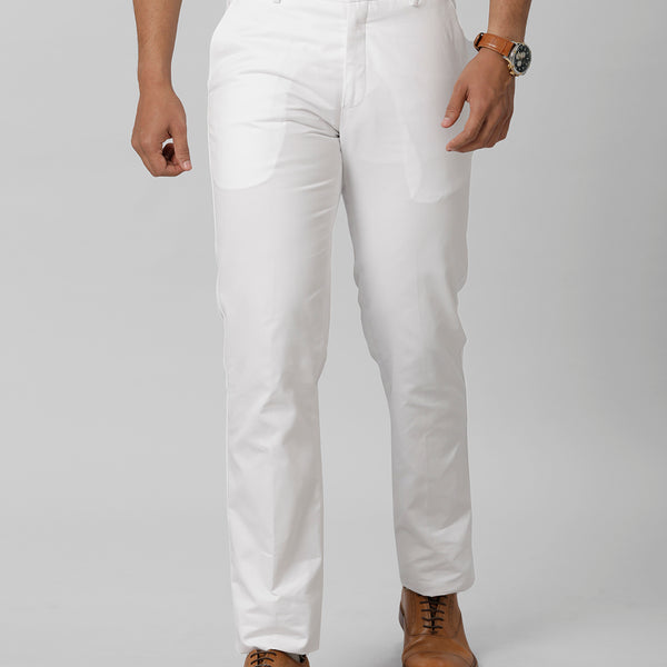 Mens Regular Fit Cotton White Pants Smart Care