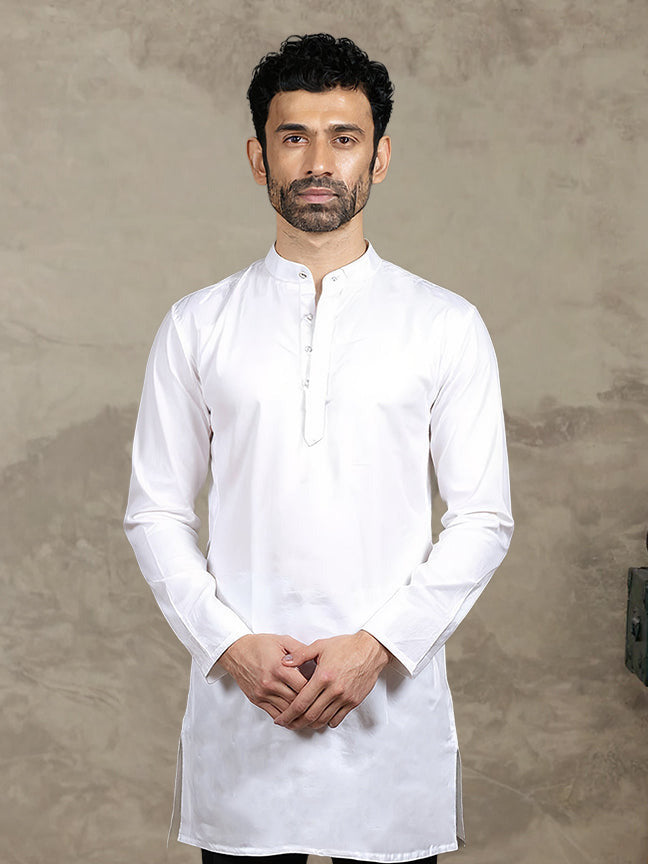 Men Linen Cotton Medium Length Kurta White LC M17