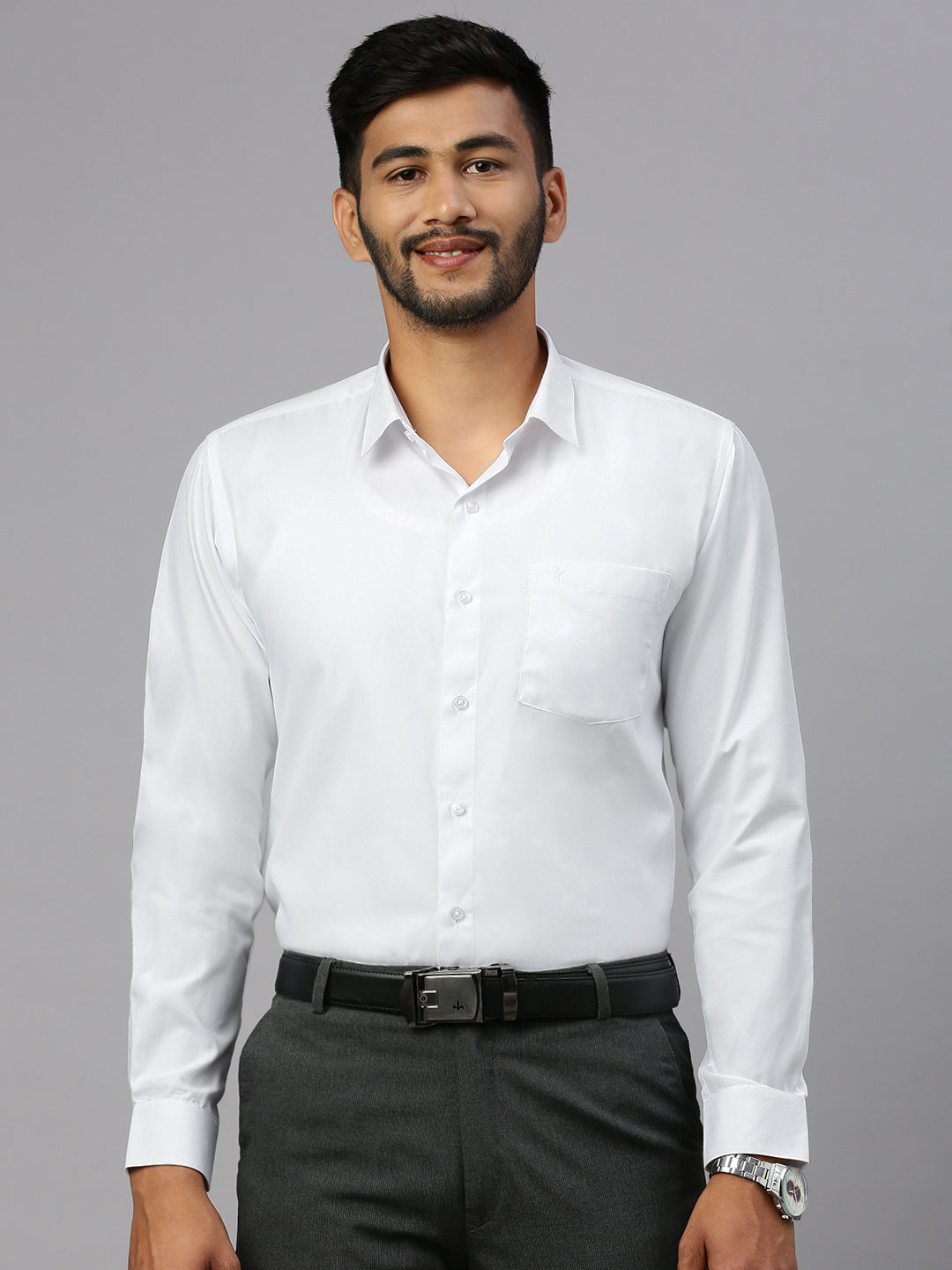 Mens 100% Cotton Royal Look White Shirt - Justice White
