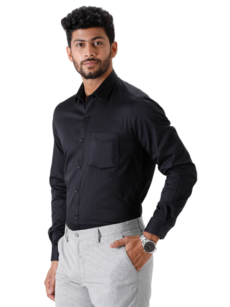 Mens Cotton Formal Full Sleeves Black Shirt-Side view