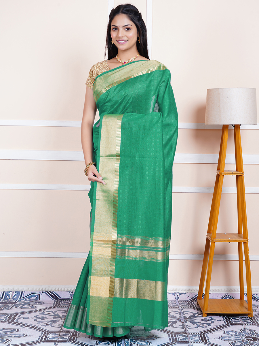 Women Semi Raw Silk Weaving Saree Green SRS44