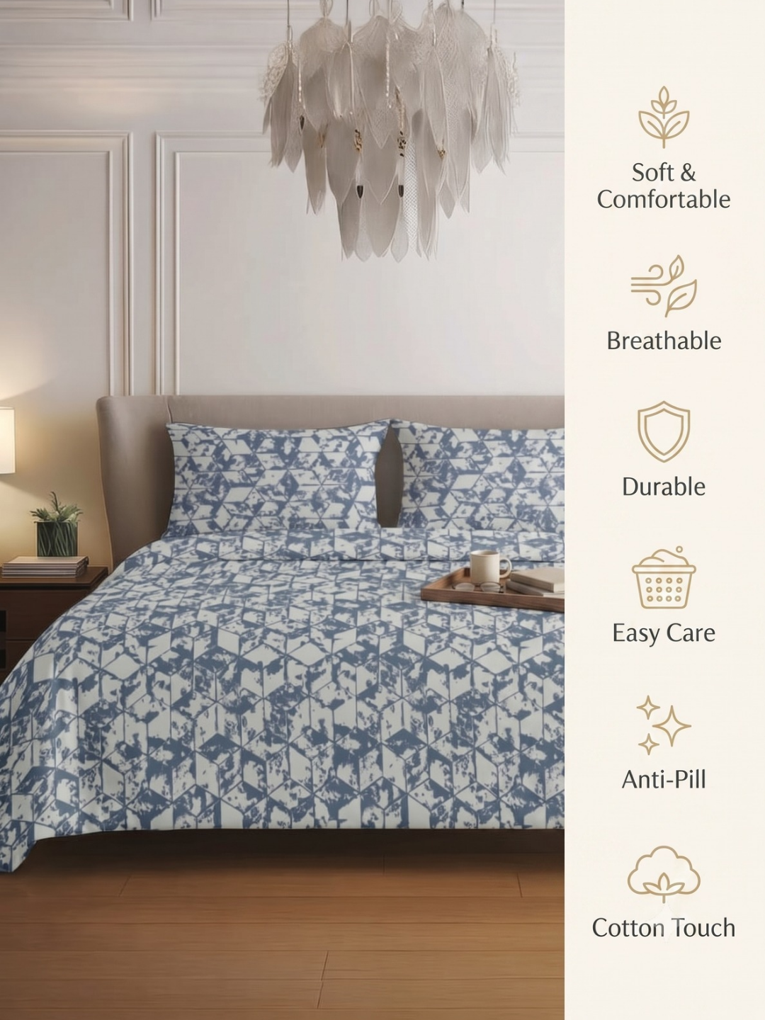 King Size Premium Cotton Bed Sheet & 2 Pillow Cover Set - BDS04