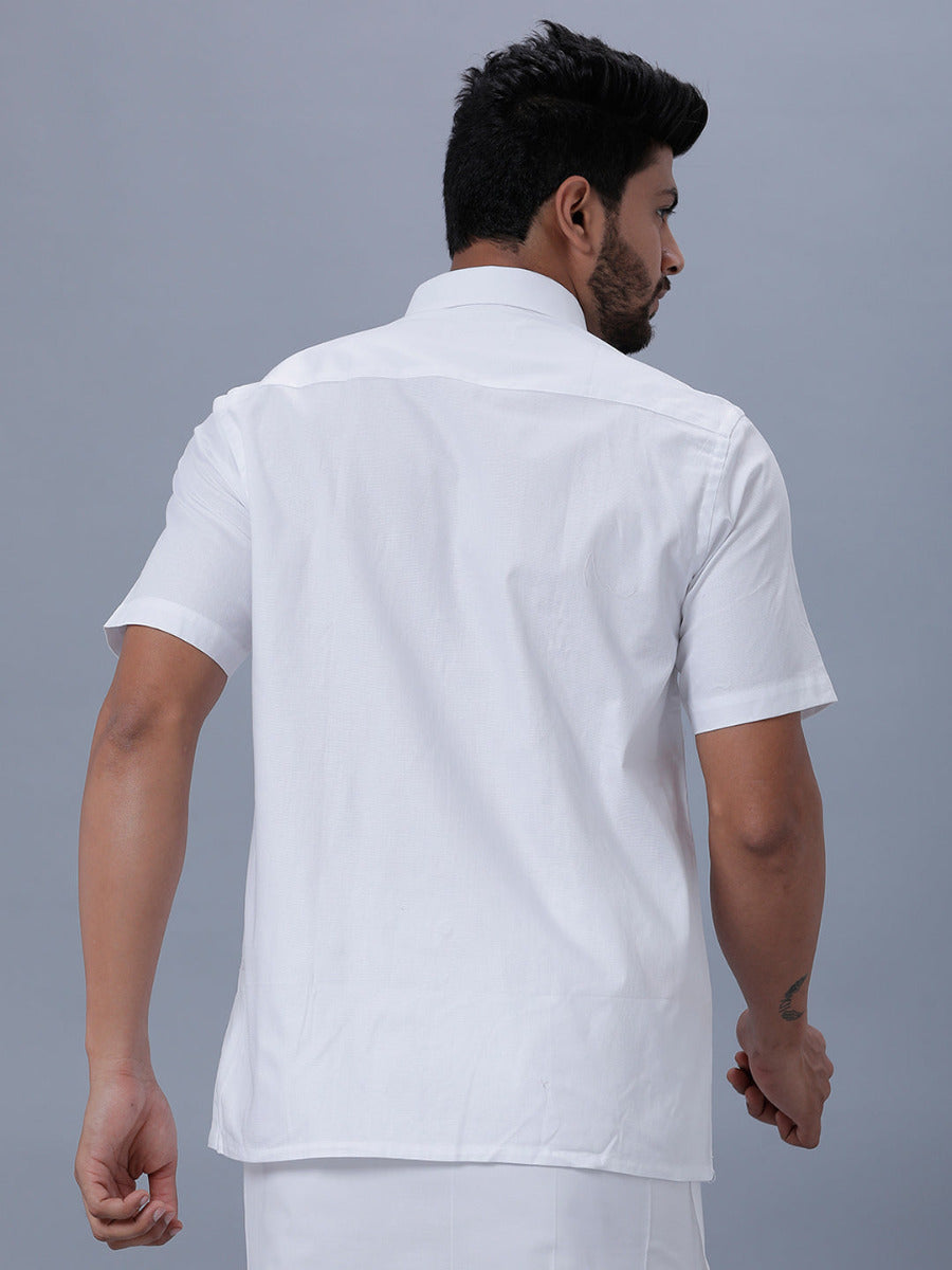 Mens Cotton White Half Sleeves Shirt Celebrity White 34 -Back view