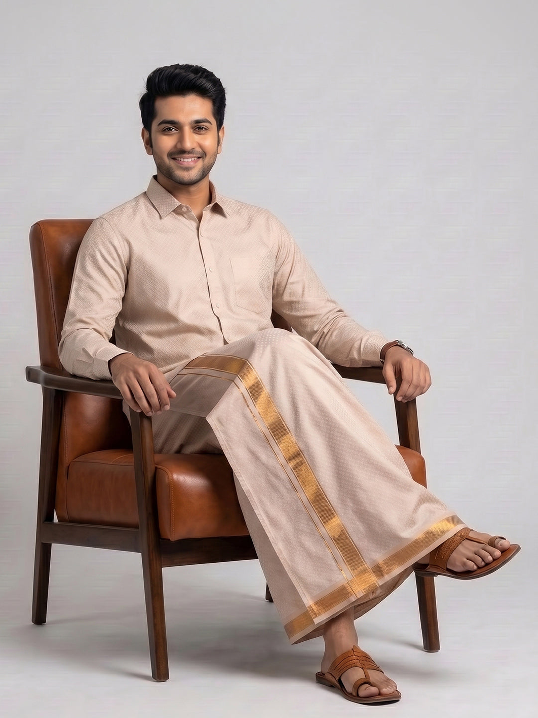 Men Copper Tissue Jacquard Shirt with Readymade Dhoti Set CD13