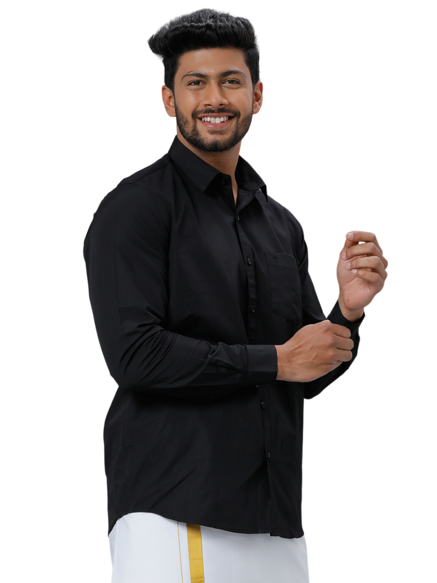Mens Cotton Blend Formal Full Sleeves Black Shirt-Side view