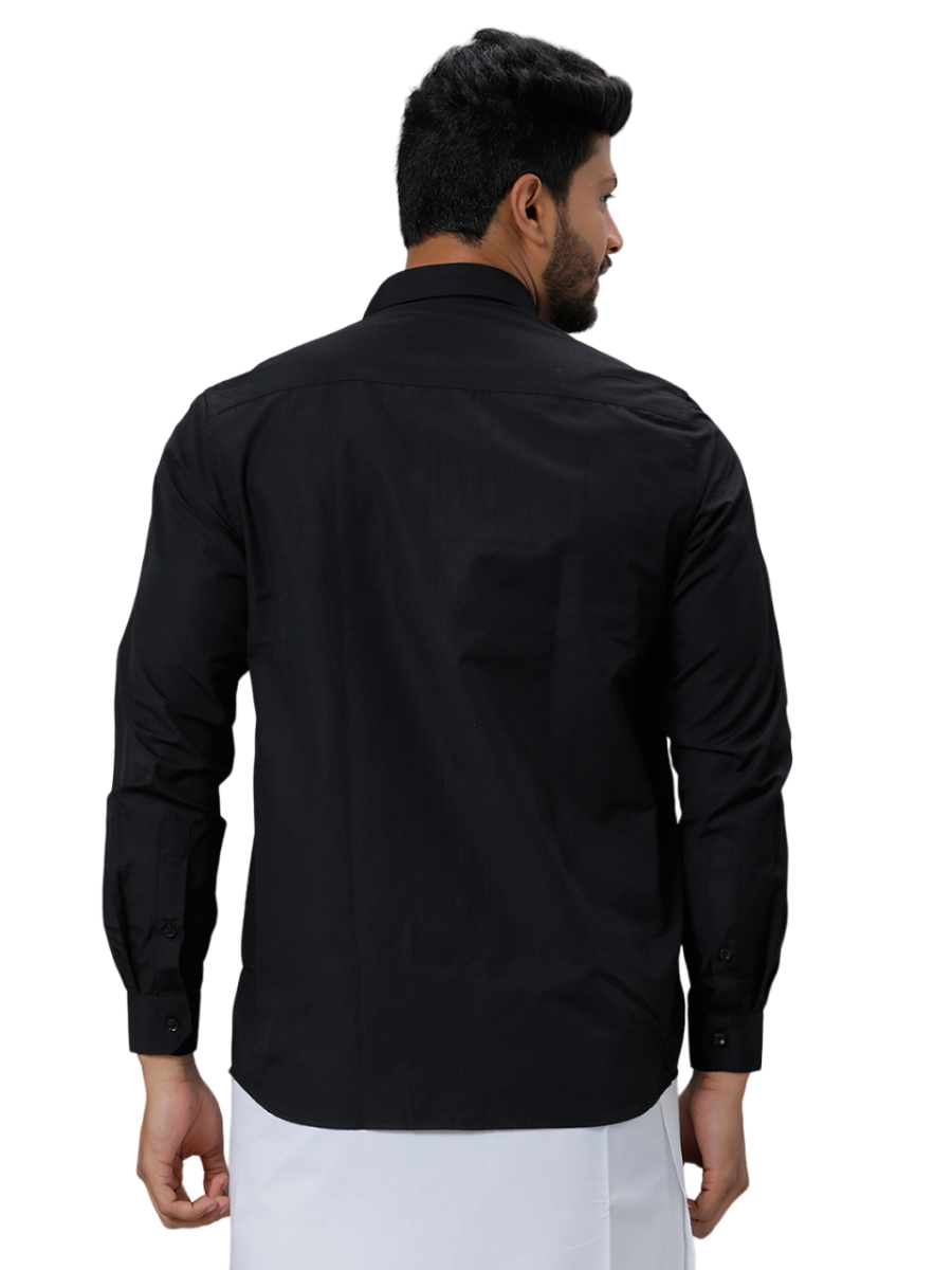 Mens Cotton Blend Formal Full Sleeves Black Shirt-Back view