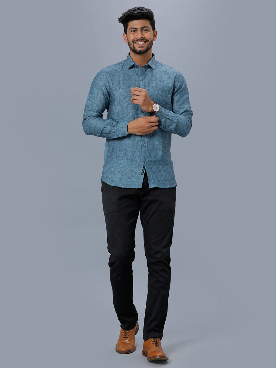 Mens Pure Linen Shirt Blue