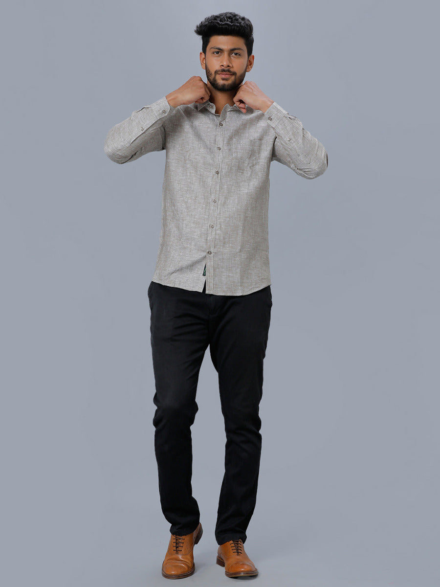 Mens Pure Linen Shirt Grey -L27