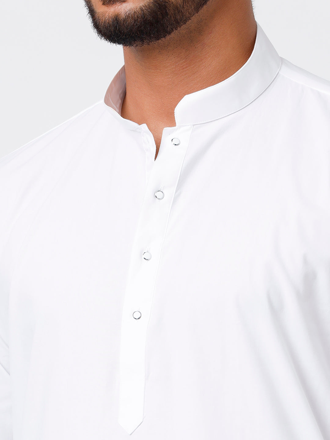 Mens Cotton Full Sleeve White Medium Kurta with 1/2" Gold Jari Dhoti Combo-Zoomview