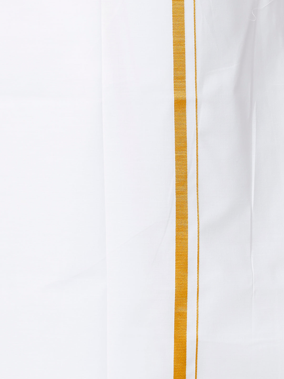 Mens Cotton Full Sleeve White Medium Kurta with 1/2" Gold Jari Dhoti Combo-Bottom view