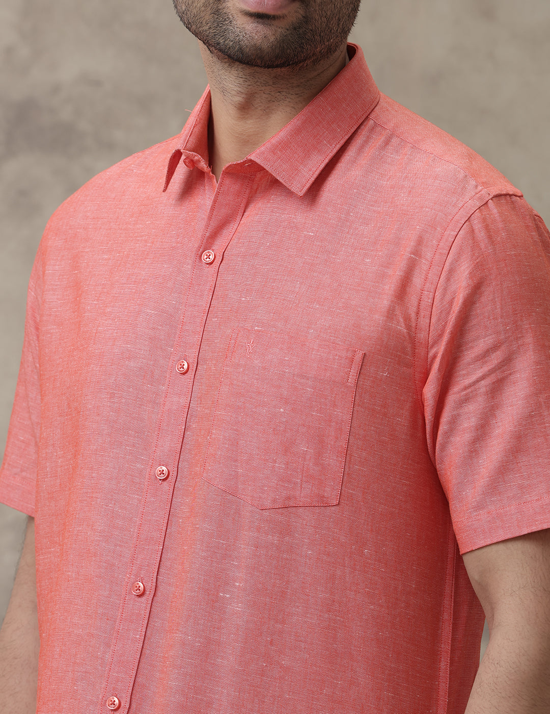 Men Linen Cotton Shirt Orange LF5