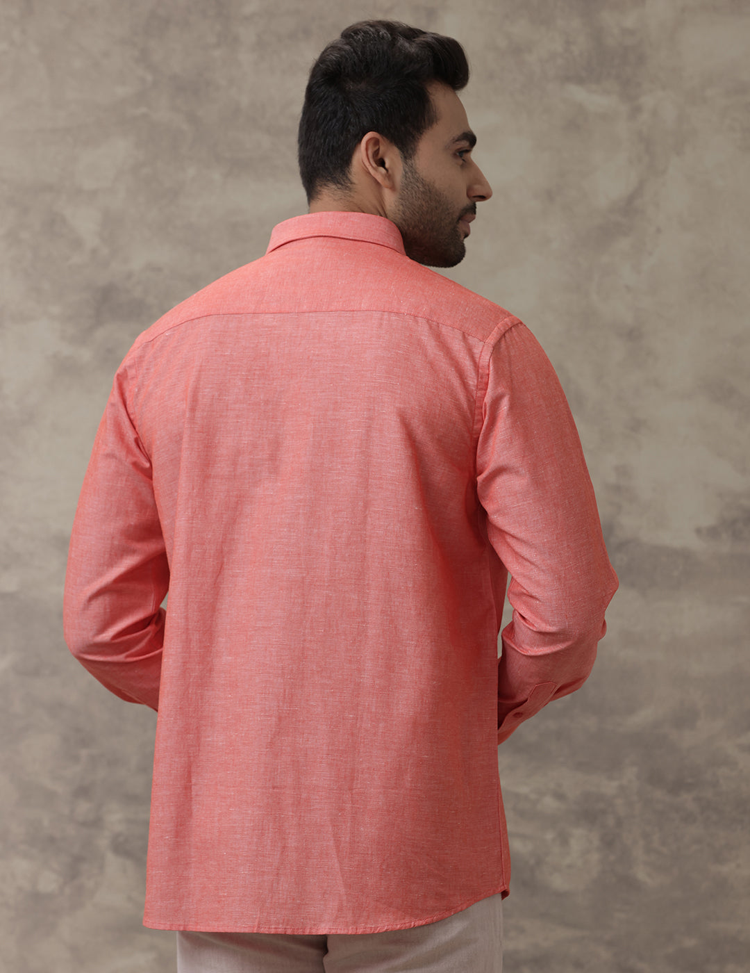 Men Linen Cotton Shirt Orange LF5