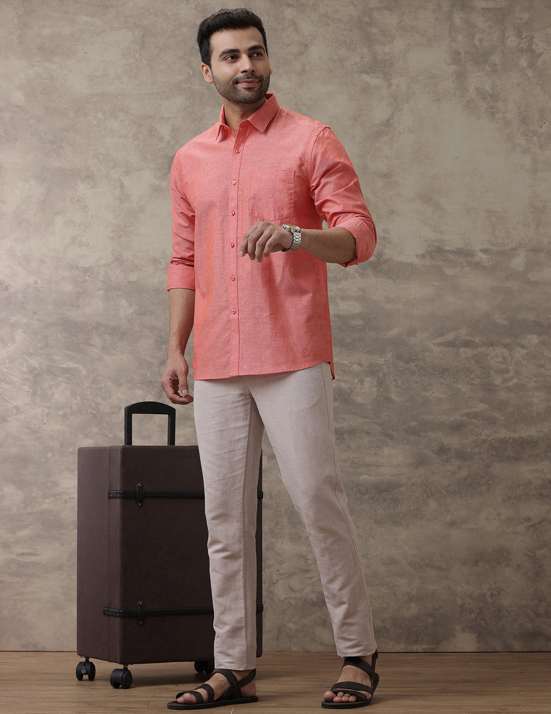 Men Linen Cotton Pink Shirt LF5