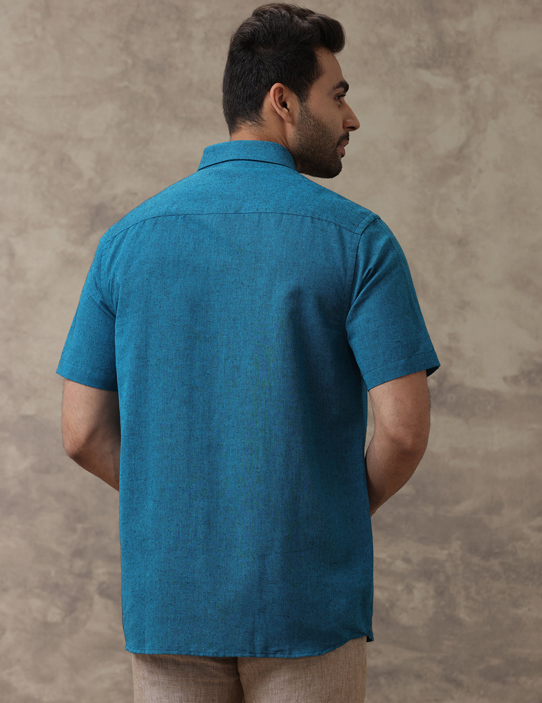 Men Linen Cotton Shirt Peacock Blue LF13